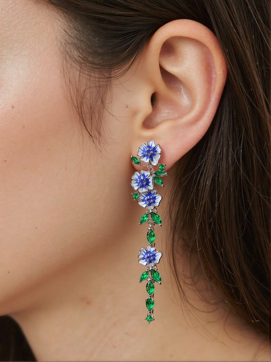 Delicate Floral Elegance: Enamel Adorned Blossom Earrings