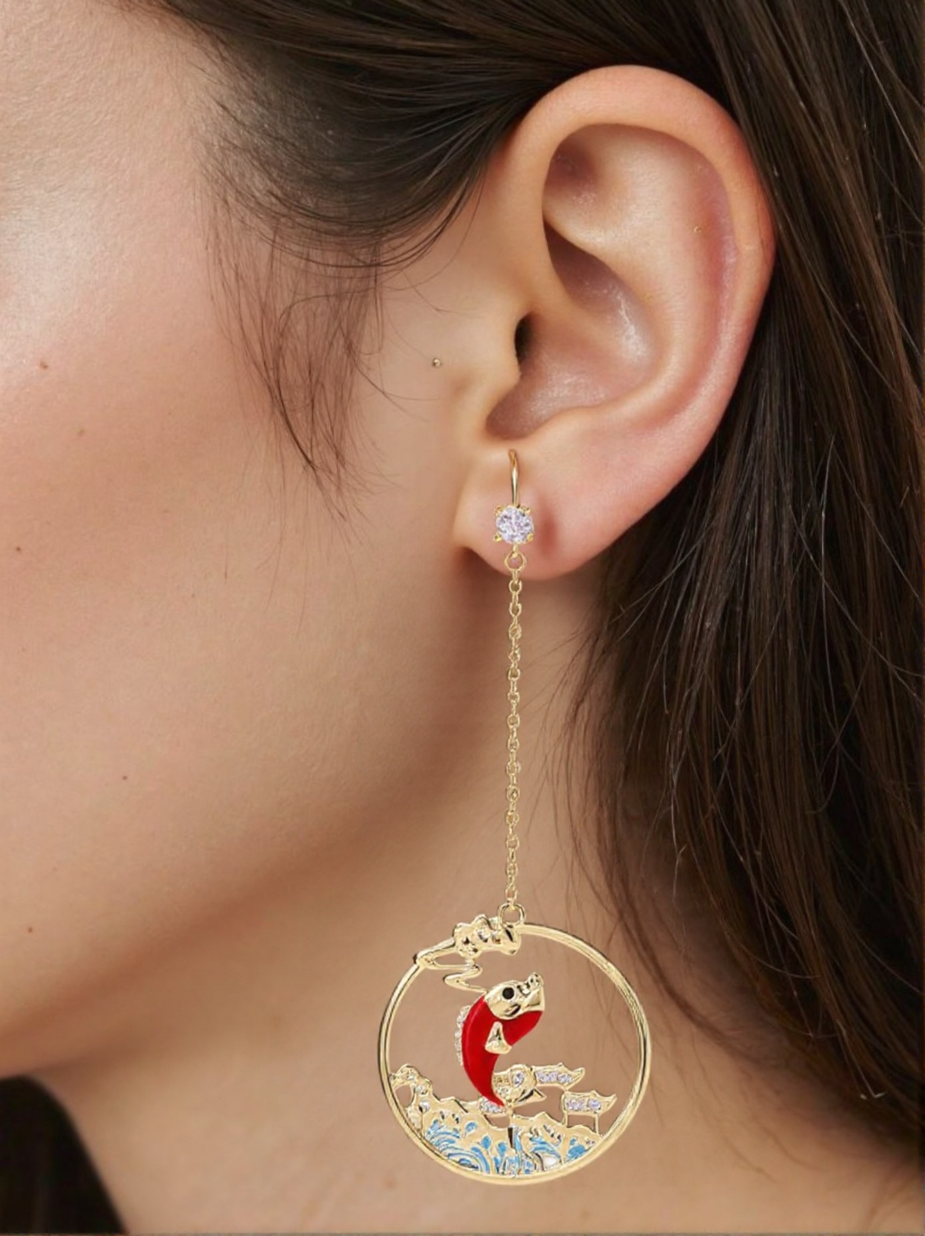 Whispers of Ascension: Earrings of the Auspicious Golden Carp's Embrace