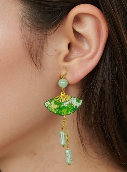 New Whispers of the Jade Fan: Bamboo Dreams Tassel Earrings