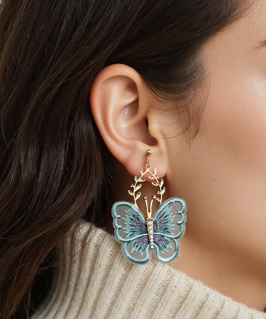 Whimsical Enchantment: Exquisite Ancient-Style Butterfly Embroidered Earrings with a Touch of Ethereal Elegance