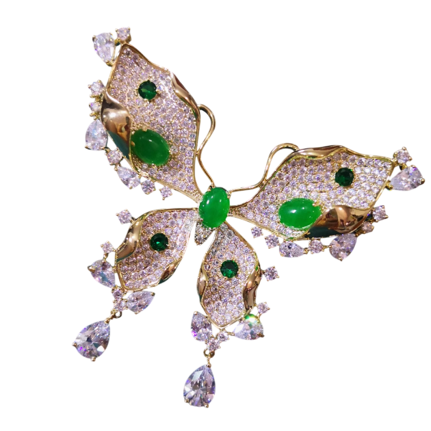 Whispers of Verdant Enchantment: An Emerald Green Butterfly's Gentle Caress Brooch