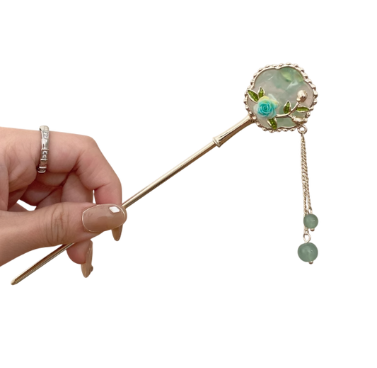 Whispers of Petals: A Floral Fan and Tassel Hairpin / Hair stick