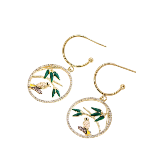 The Lady's Grace: Swallow's Dance in the Bamboo Breeze Earrings