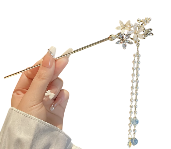 Whispers of a Blooming Dynasty: Delicate Floral Tassel Hairpin