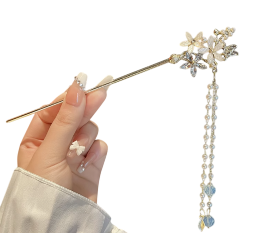 Whispers of a Blooming Dynasty: Delicate Floral Tassel Hairpin