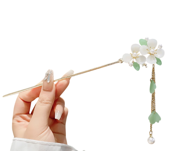 Starlight Magnolia Serenade: A Delicate Floral Tassel Hairpin/ Hair Stick