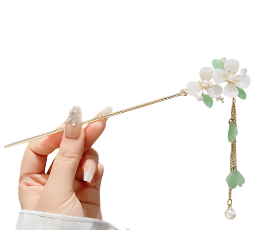 Starlight Magnolia Serenade: A Delicate Floral Tassel Hairpin/ Hair Stick