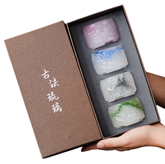 Cultural and Creative Chinese-style Four-Color Relief Glass Cup Gift Box