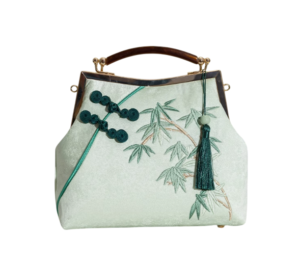 The Imperial Blossom: Delicate Green Bamboo Pattern Embroidered Women's Bag, Inspired by Ancient Chinese Artistry