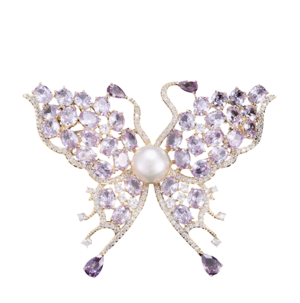 Whispers of Amethyst Wings: A Royal Pearl Butterfly Brooch