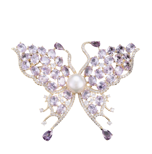 Whispers of Amethyst Wings: A Royal Pearl Butterfly Brooch