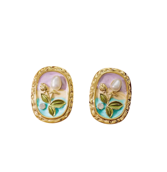 Secret Garden Ovals: Vintage Blossom Pearl Earrings