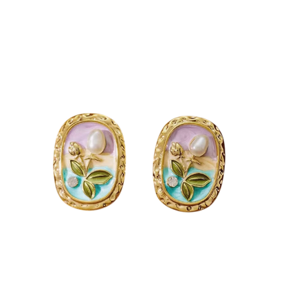 Secret Garden Ovals: Vintage Blossom Pearl Earrings