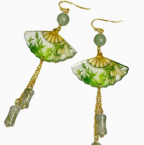 New Whispers of the Jade Fan: Bamboo Dreams Tassel Earrings