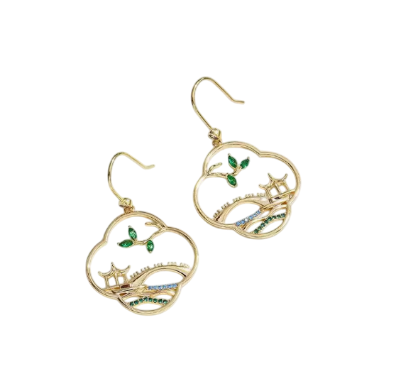 The Whispering Bridge of Love: Pavilion of Dreams on the Ancient Jade Brook Earrings