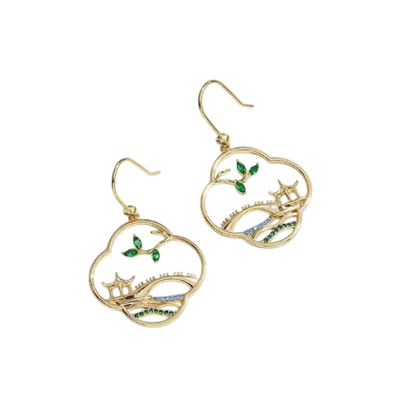 The Whispering Bridge of Love: Pavilion of Dreams on the Ancient Jade Brook Earrings