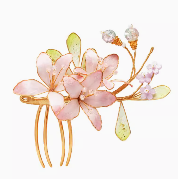 Mythic Bloom: Celestial Dreamcatcher Velvet Flower Hair Comb with Ultra-Fairy Pink Delight