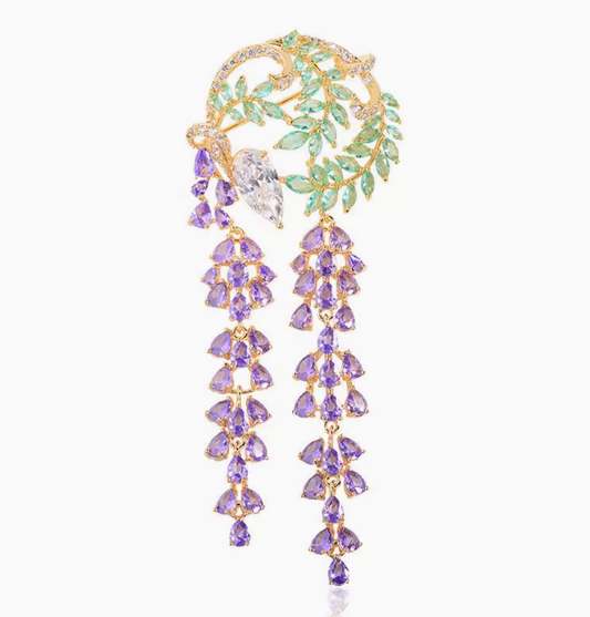 Aurora's Eastern Reverie: Lavender Wisteria Tassel Brooch