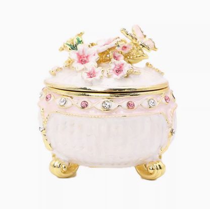 Delicate Embrace: Enchanted Cherry Blossom Butterfly Jewelry Keepsake Box