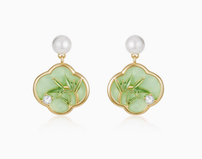 Whispers of Bamboo: Celestial Dewdrop Earrings