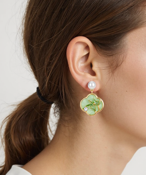 Whispers of Bamboo: Celestial Dewdrop Earrings