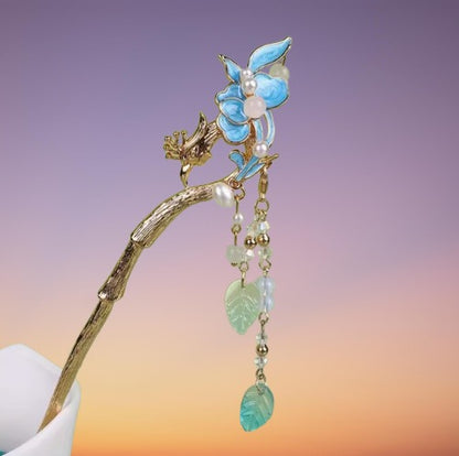 The Azure Lake: Ancient Cloisonné Blossom Hairpin/ Hair stick