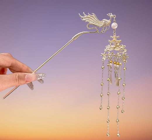 Moonlit Phoenix's Flight: Ethereal Tassel Hairpin / Hair stick