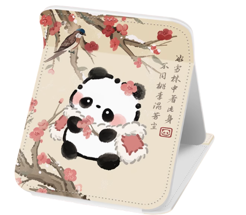 Charming Vintage-Inspired Panda Elegance: Elegant Desktop Folding Makeup Mirror