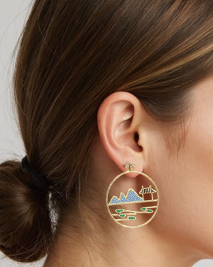 Elegance of the East: Ancient Silk Route Pavilions Adorned with Celestial Motifs and Gentle Hues Earrings