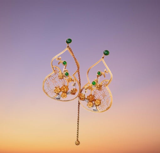 Ephemeral Bloom: Chinese-style Filigree Gourd Earrings of the Plum