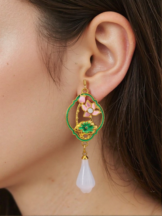 Whispers of Eternity: Timeless Auspicious Lotus Blossom's Serenade Earrings