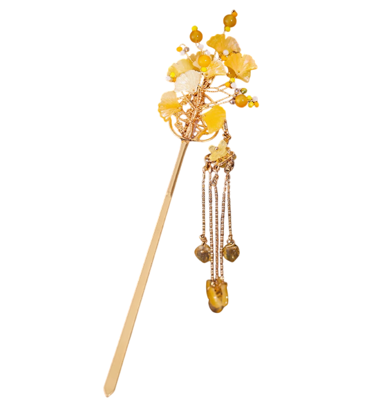 Moonlit Oak Leaf Serenade: Silver Oak & Flowing Tassels Hairpin / Hair stick