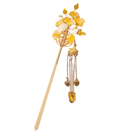 Moonlit Oak Leaf Serenade: Silver Oak & Flowing Tassels Hairpin / Hair stick