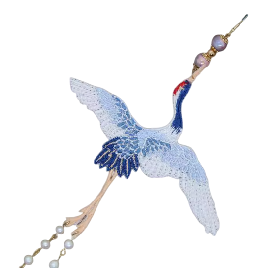 Enchanted Celestial Crane Elegance: Exquisite Chinese-style Embroidered Earrings of Ethereal Whimsy