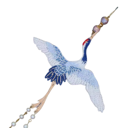 Enchanted Celestial Crane Elegance: Exquisite Chinese-style Embroidered Earrings of Ethereal Whimsy