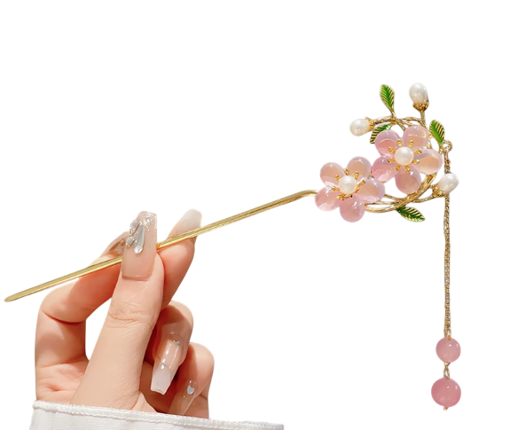 The Celestial Embrace: Twin Flower Tassel Hairpin / Hair stick