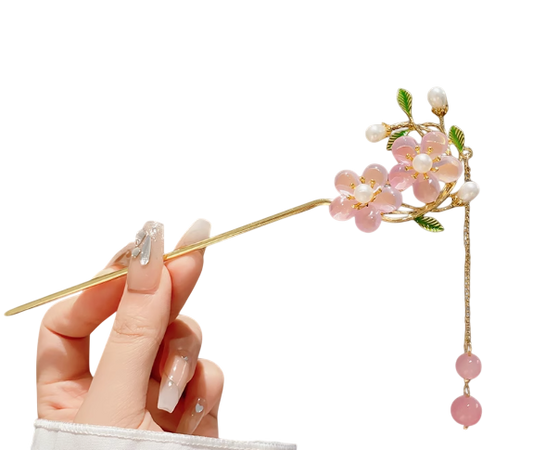 The Celestial Embrace: Twin Flower Tassel Hairpin / Hair stick