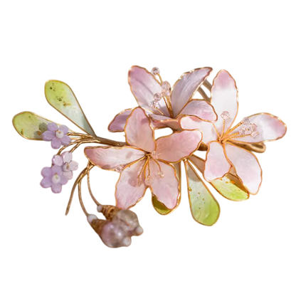 Mythic Bloom: Celestial Dreamcatcher Velvet Flower Hair Comb with Ultra-Fairy Pink Delight