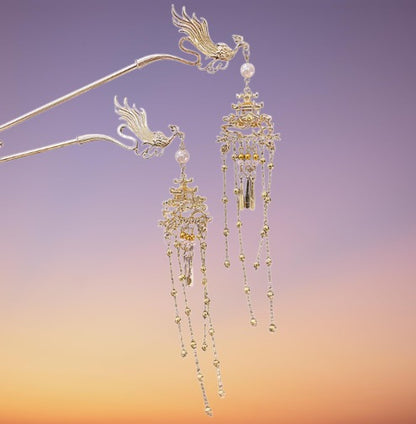 Moonlit Phoenix's Flight: Ethereal Tassel Hairpin / Hair stick