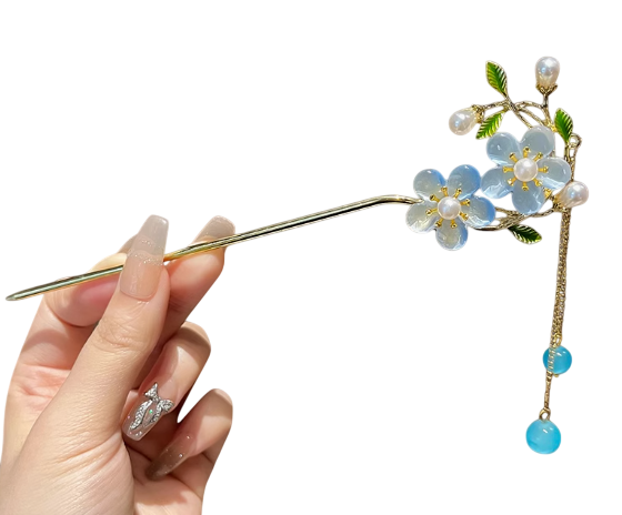 The Celestial Embrace: Twin Flower Tassel Hairpin / Hair stick